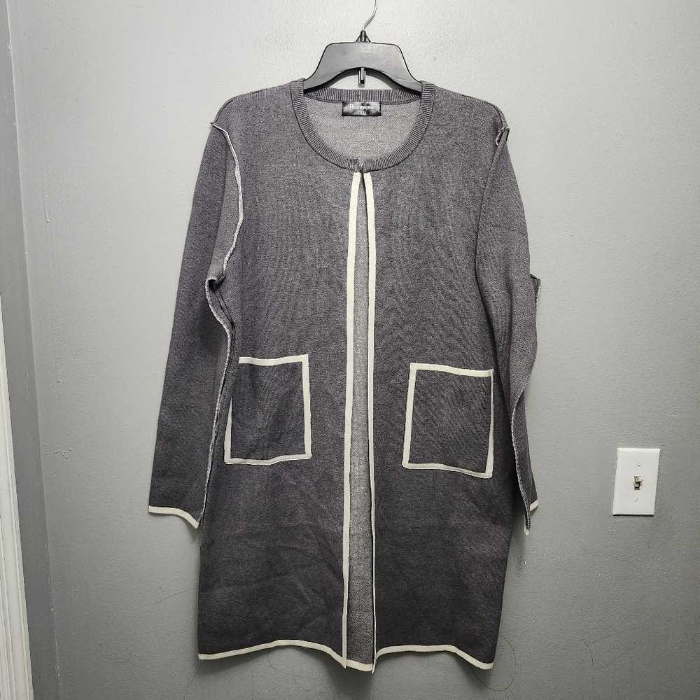 Romimona women's open front cardigan sweater size XL gray long length